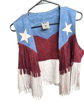 Vocal Red Blue White Fringe Suede Western Vest